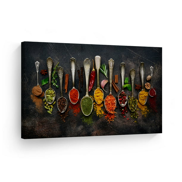 Metal Spoon and Spices Ingredient 5 Pc Canvas Wall Art Picture Poster Home Decor